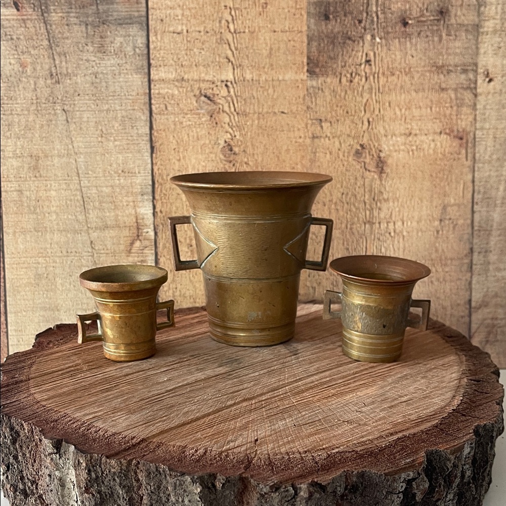 Vintage Apothecary Heavy Brass Mortar Set of 3~Skultuna